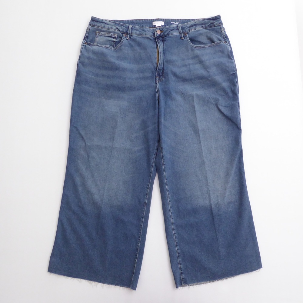 NEW Good American Womens Jeans Blue Good Skate Crop High Rise 24 Plus Size